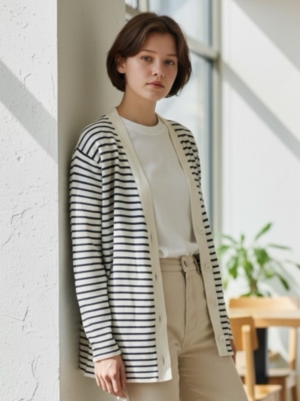 🫶🏻 Loft Striped Open Cardigan in Cream and Black